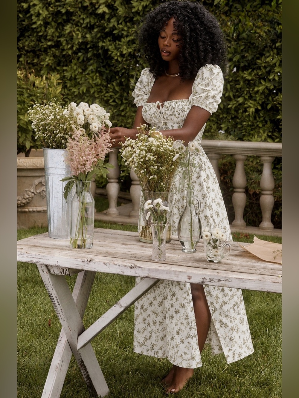 House of CB Tallulah garden print puff sleeve midi sundress